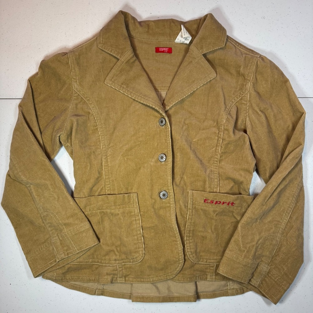 Vtg Esprit Kids Girls Tan Corduroy‎ Blazer Jacket Size S Academia Preppy School